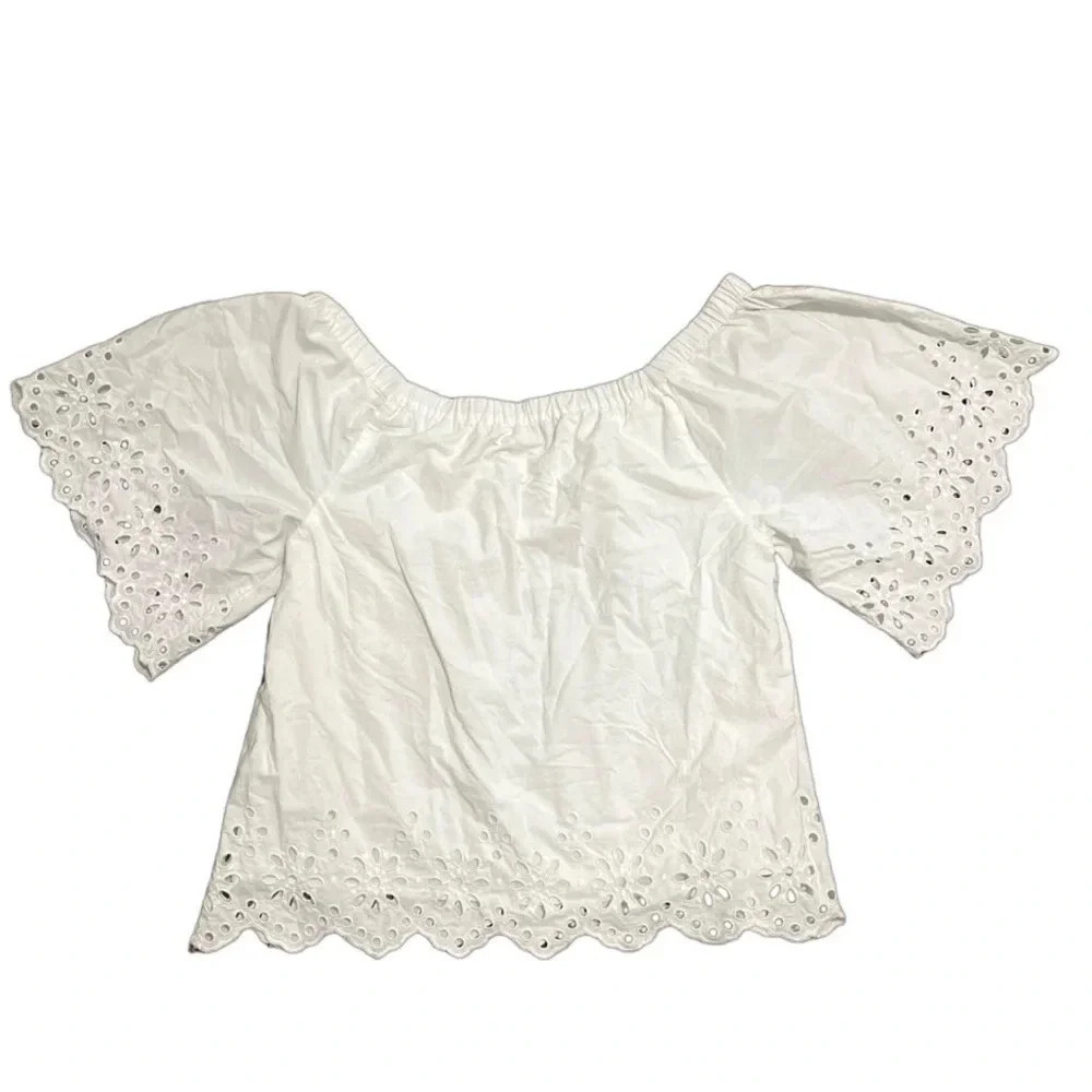 Vineyard Vines Eyelet Top Size XS White Lined Peasant Boho Summer Vacation - Picture 2 of 9